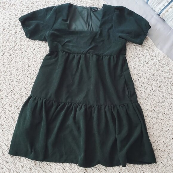 NWT BLACK TAPE Baby Doll Corduroy Drop Waist Emerald Green Dress - Picture 3 of 16